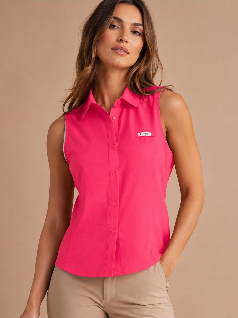 Columbia Women's Sleeveless Button-Front Shirt - Hot Pink
